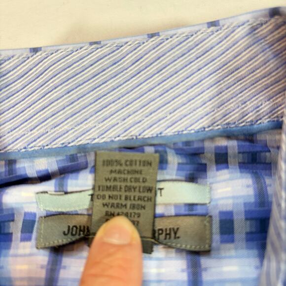 Johnston & Murphy Mens tailored fit blue geometric dress shirt.  Size M. - Picture 5 of 8